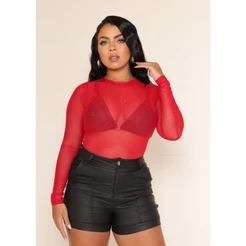 Blusa Tule Body Transparente Manga Longa Bory Careca Gola Redonda Com Fecho Tendencia Blogueira