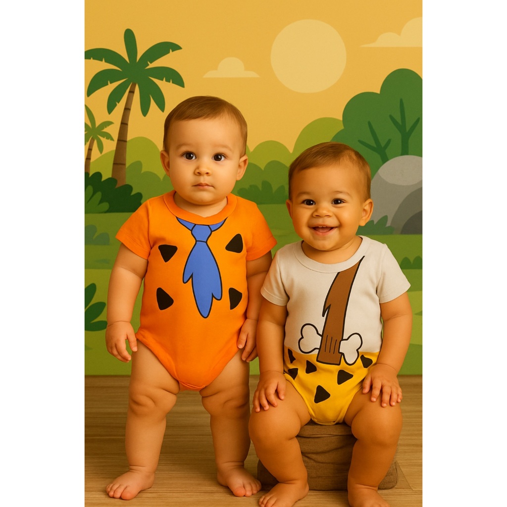 Body bebê Fred Flintstone Fantasia criativa bebê Fred e Bam Bam desenho Flintstones