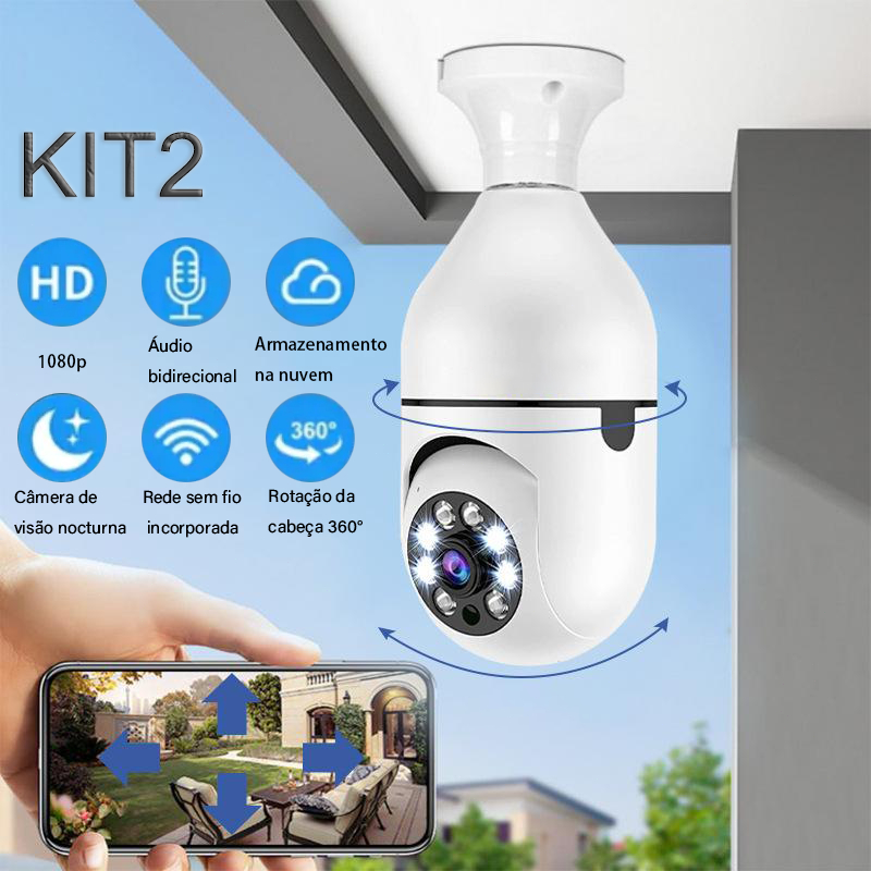KIT2 Câmera lâmpada HD 1080P WiFi, 360°, áudio bidirecional, visão noturna e rastreio automático -G4 em Oferta na Shopee