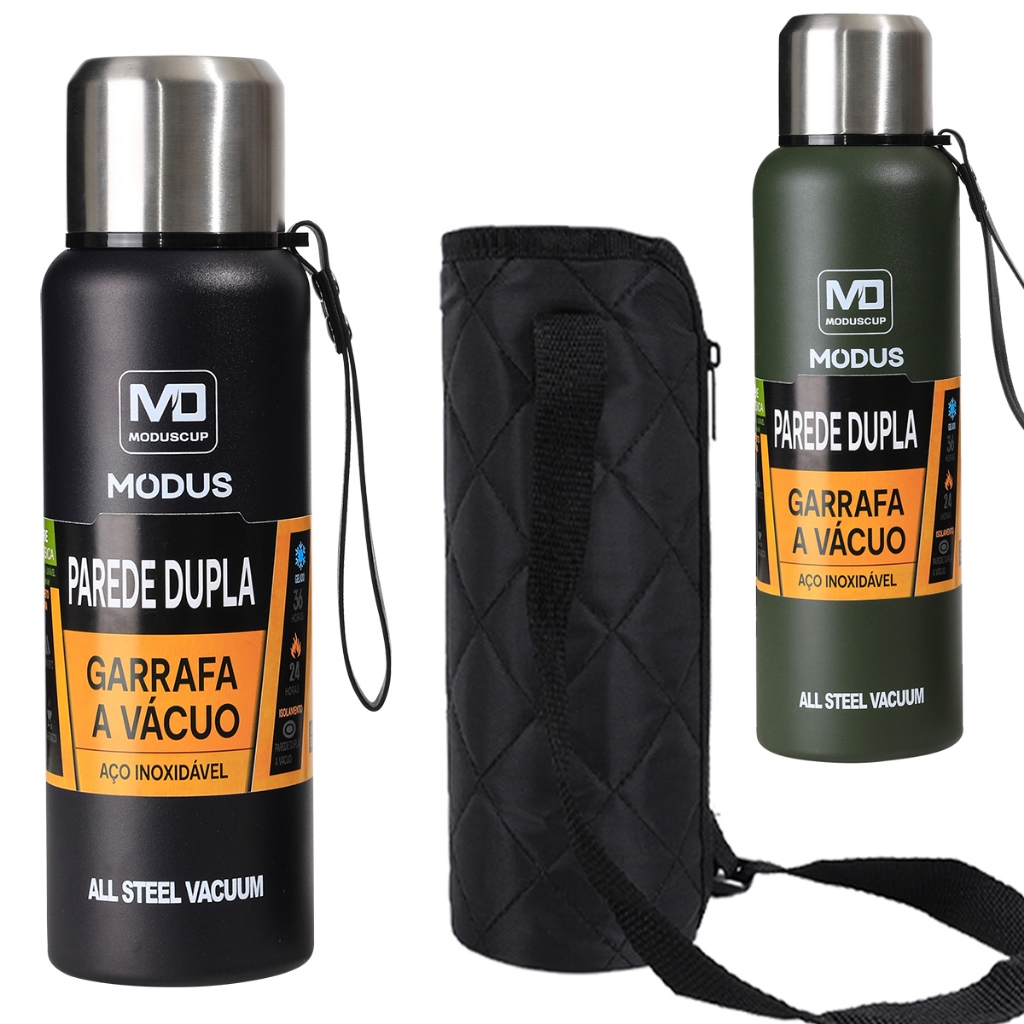 Garrafa Modus Térmica Aço Inox Portátil Caneca de Viagem com Corda e Bolsa 1000ML/1500ML