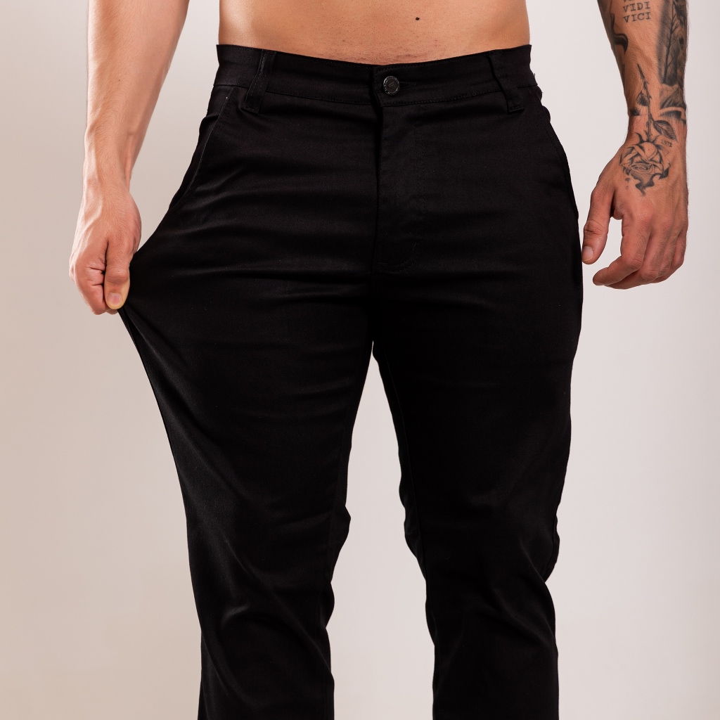 Calça Sarja Masculina Alfaiataria com Elastano | Sport Fino Social Bolso Faca Acabamento Premium Lycra Preto Bege Cinza
