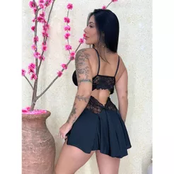 Camisola Sexy Sensual com Renda Decote Costas sem bojo costa nua pijama Roupa de Dormir