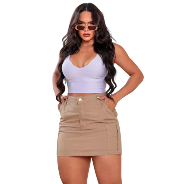 Saia Cargo Curta Levanta Bumbum Com Elastano Moda Verão Blogueira Tendência