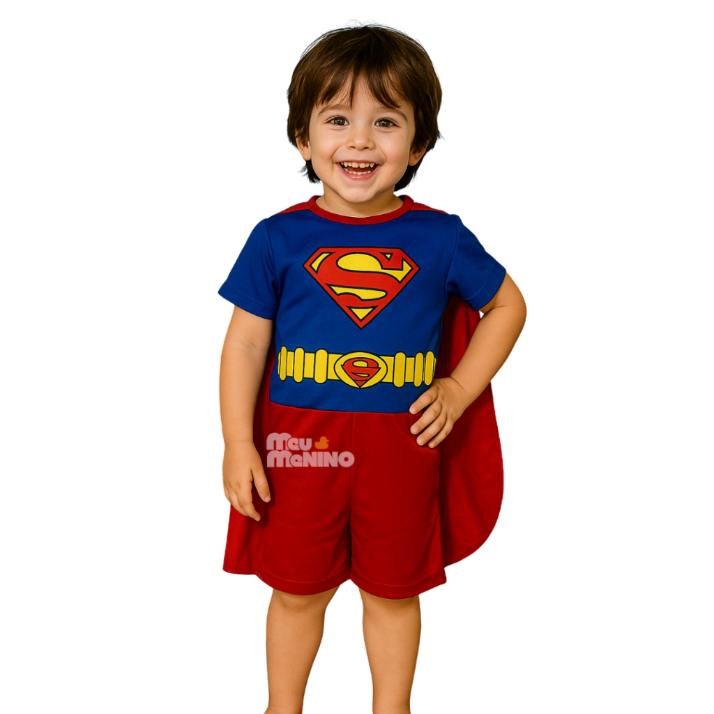 Fantasia Infantil Super Homem Menino Com Capa  Carnaval Super Man Festa Roupa Menino