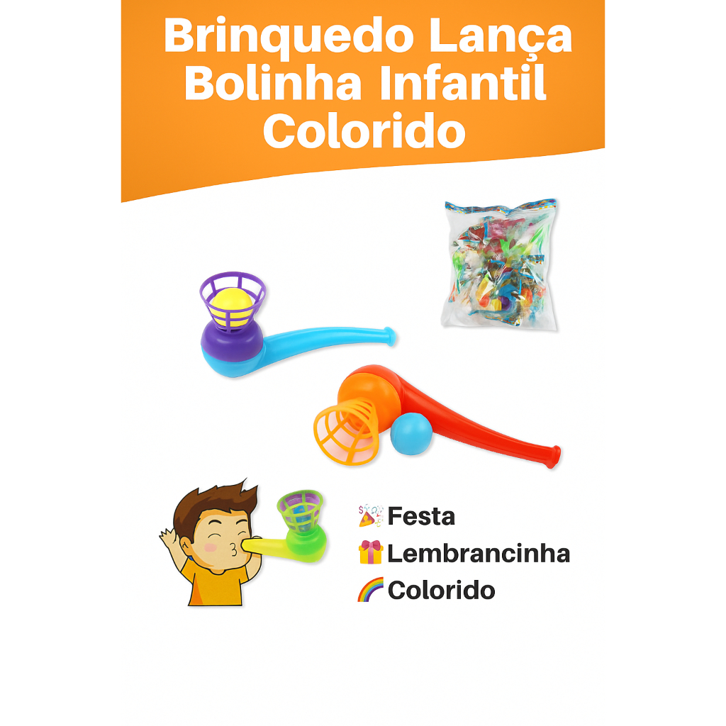 Brinquedo Infantil Lança Bolinha CACHIMBO Divertido Colorido Kit Festa,Lembrancinha, Educação Motora