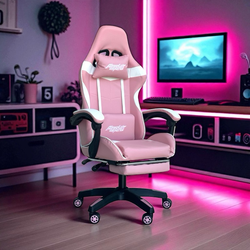 Imagem Cadeira Gamer Absolut eSports Rosa Ergonômica Giratória Ajuste Altura Apoio Pés Escritório