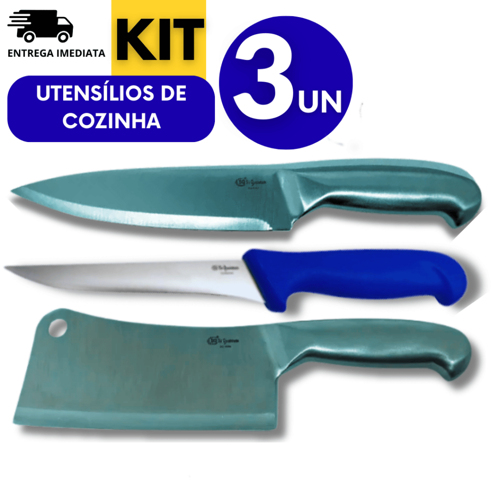 Combo Faca Tira Osso 6" Multiuso Faca Peixaria 27cm Cutelo 6" Profissional Casa Cozinha Culinária Bar