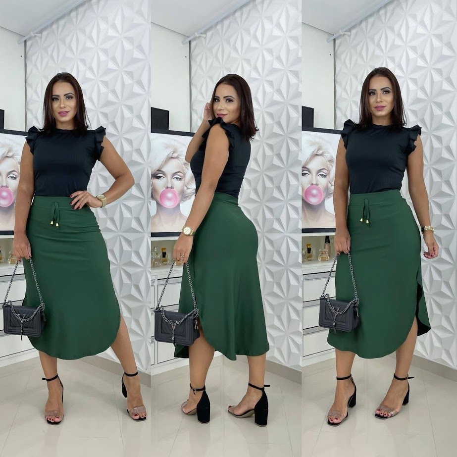 Saias Com Fenda Midi Feminina Evangélica Social Casual Premium Canelada Elegante Confortável