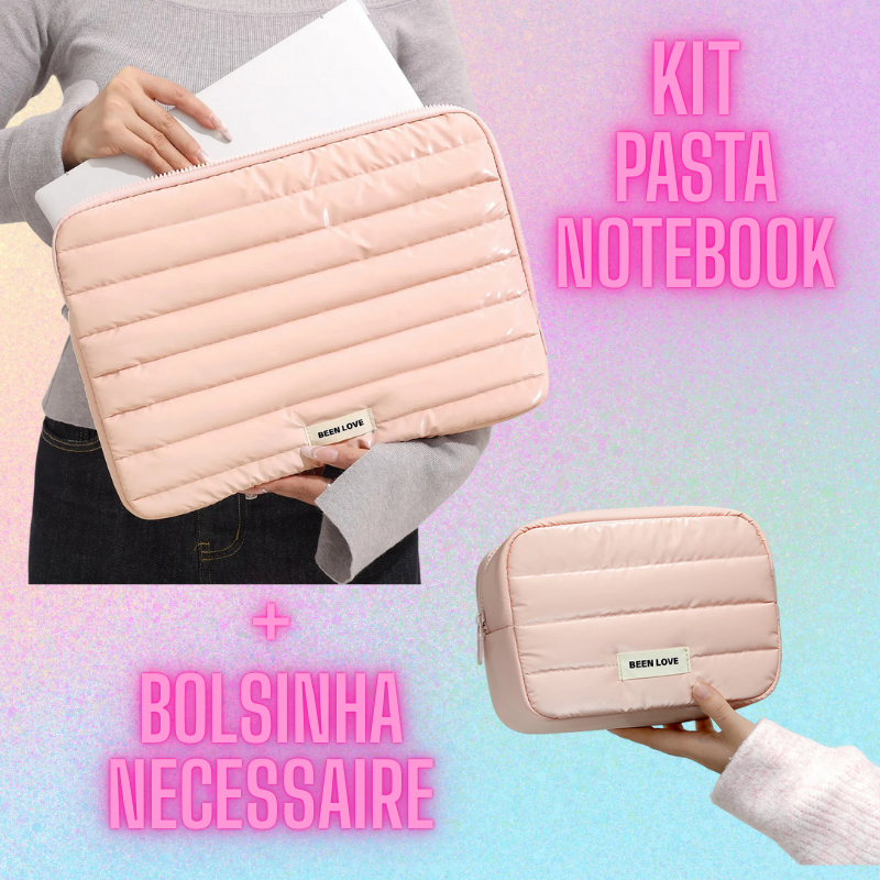 Kit Pasta Case Notebook Fofinha Puff  14" a 15"+ Bolsinha Necessaire Organizadora Maquiagem Cabos e Carregadores  Caneta em Oferta na Shopee