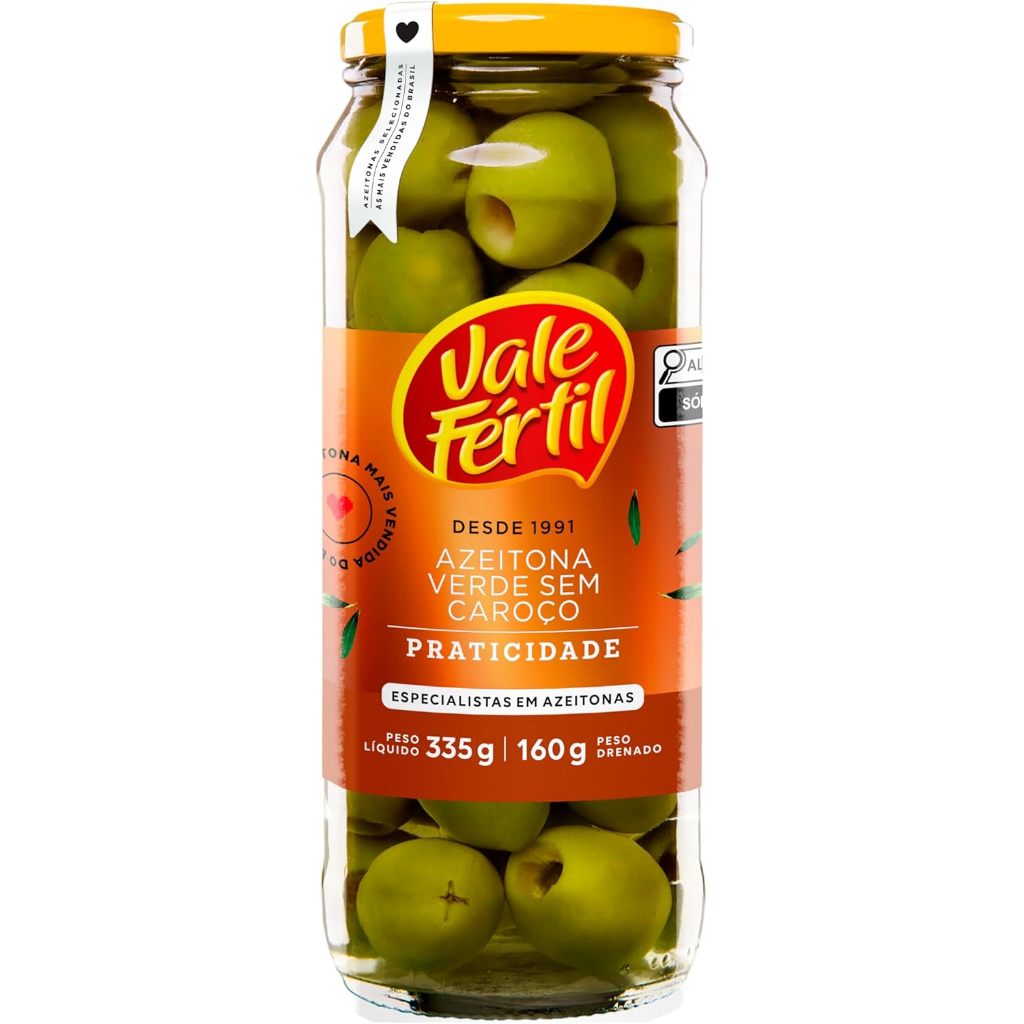 Azeitona Verde Em Conserva Sem Caroço Vale Fértil Vidro 160g