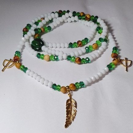 Guia de Proteção Fio de Conta Cabloco Pena Branca Pingentes Cristal 8MM Umbanda Candomblé Colar Firma de Murano
