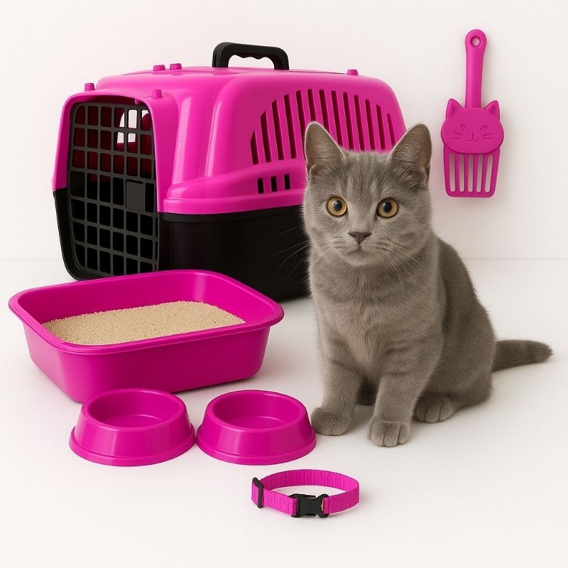 kit Caixa de transporte caixa de areia pà comedouro coleira