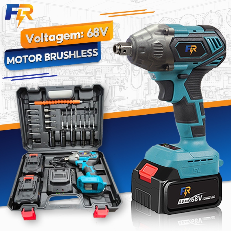 Chave de Impacto Elétrica Sem Fio Com 68V Bateria  Motor Brushless Kit Completo Acessórios