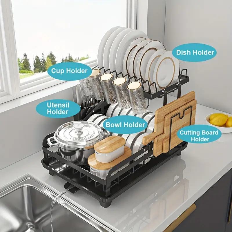 Escorredor de Louça 2 Andares com Dreno 360° Giratório – Aço Carbono Antiferrugem e Grande Capacidade em Oferta na Shopee