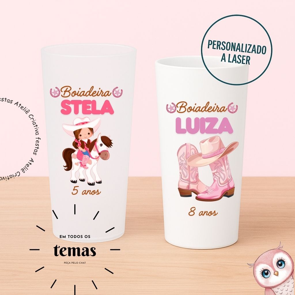 Kit Copos Long Drink Personalizado Boiadeira Country Rosa Fazendinha Lembrancinha Festa Infantil Chá de Bebê Aniversário