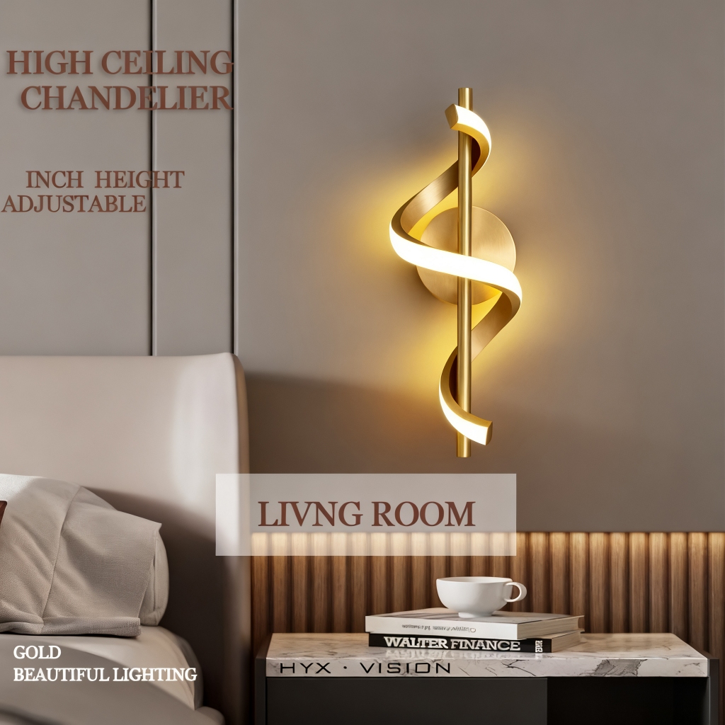 Arandela LED Espiral 40cm Dourado 10W 3000K Bivolt Parede Moderna – NÃO Recarregável / precisa ligar na tomada em Oferta na Shopee