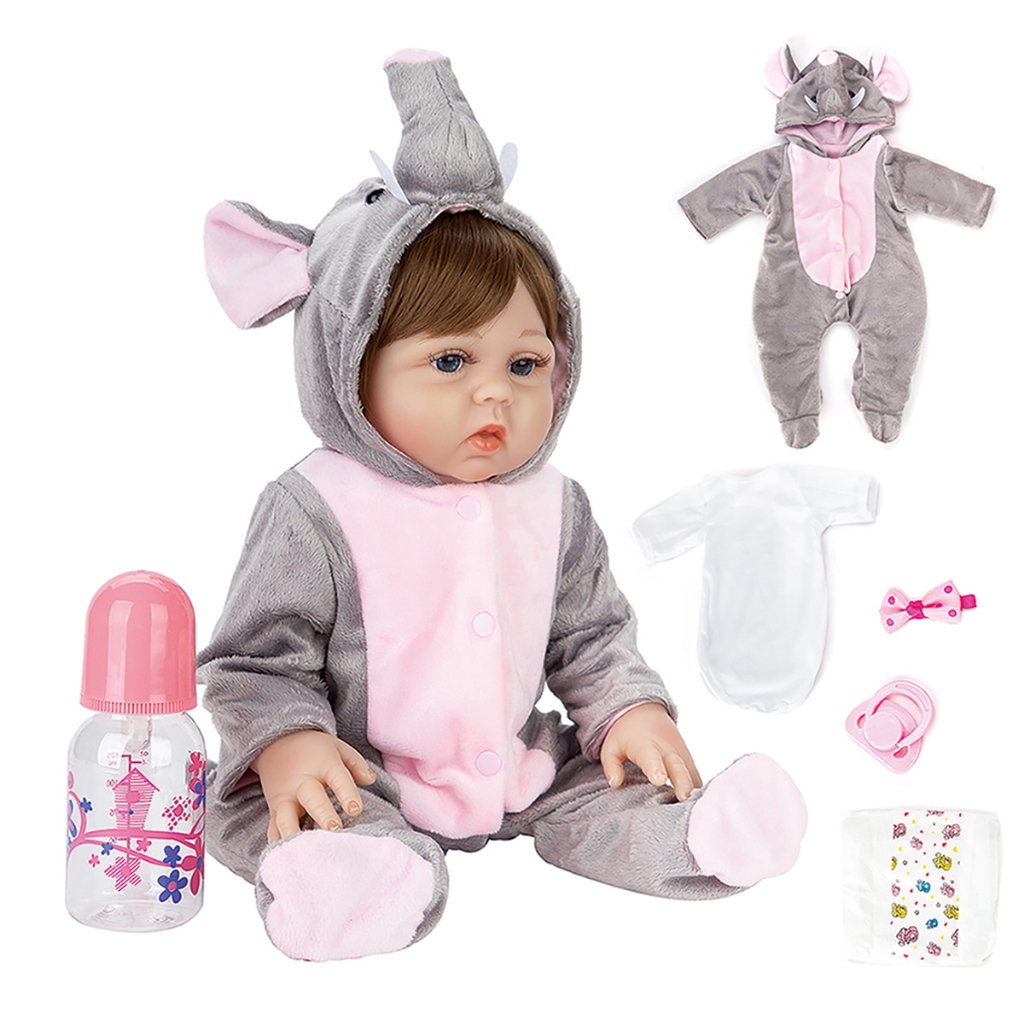 Bebê Reborn Boneca Silicone 48cm Menina Roupas De Elefante em Oferta na Shopee