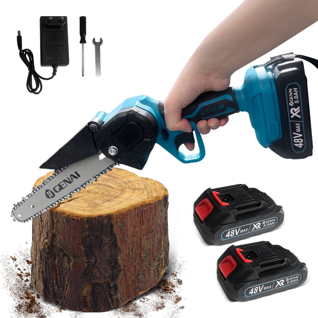 48V Brushless Mini Motosserra Elétrica Portátil 8 Polegadas 2 Bateria em Oferta na Shopee
