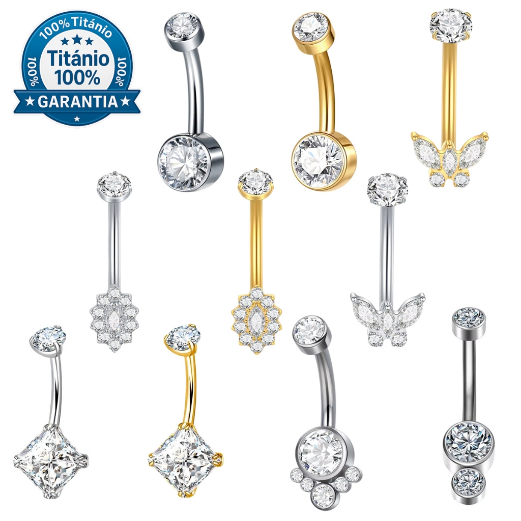 Piercing Umbigo Banana De Titânio Interno Roscado Zircônias Barras Body Jewelry em Oferta na Shopee