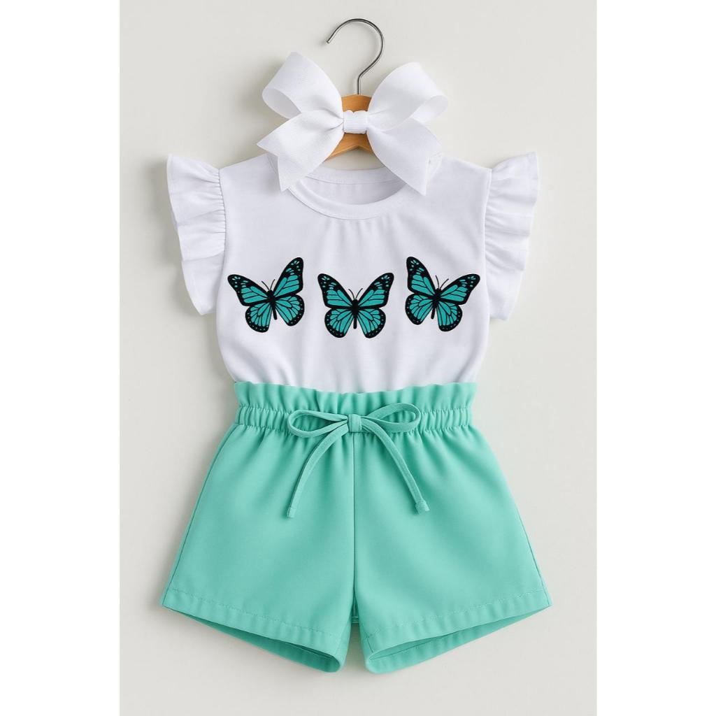Conjunto infantil menina Borboletas  para o dia a dia short e blusa infantil em Oferta na Shopee