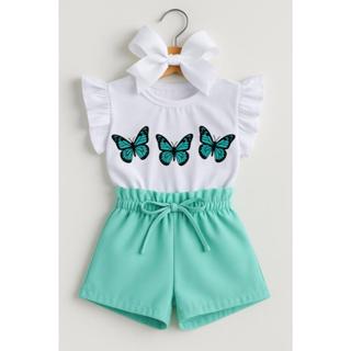 Conjunto infantil menina Borboletas  para o dia a dia short e blusa infantil em Oferta na Shopee