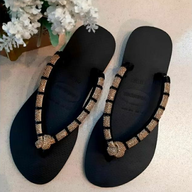 Chinelo Customizado Original Sandália Luxo Rasteirinha com Strass
