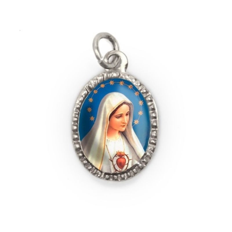 Medalha de Alumínio Oval Prata Imaculado Coração de Maria - 2X1,3cm