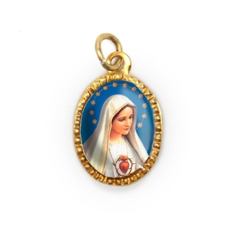 Medalha de Alumínio Oval Dourada Imaculado Coração de Maria - 2X1,3cm