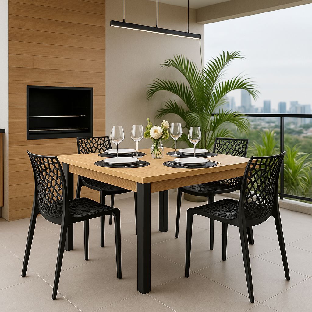 QUEIMA DE ESTOQUE - Mesa de Jantar Industrial 90cm – Estrutura de Madeira p/ 4 Lugares em Oferta na Shopee