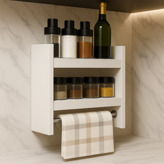 Nicho Porta Papel Toalha e Condimentos Potes Cozinha Banheiro 100% MDF BRANCO TX 15mm Tubo Metal em Oferta na Shopee