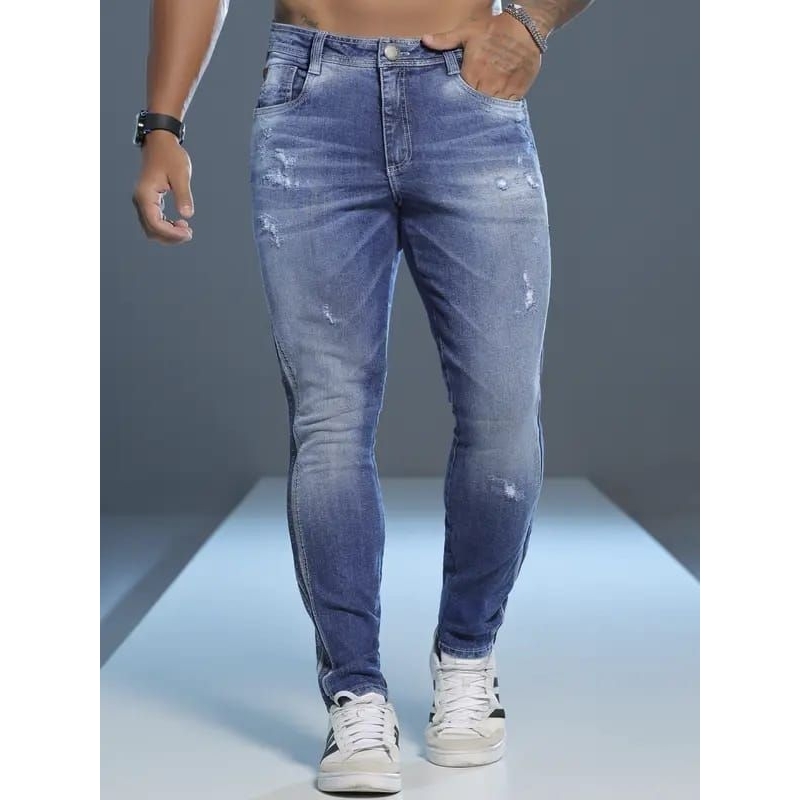 Calça Masculina Pit Bull Jeans com Detalhe Lateral e Estilo DestroyedRef: 86732
