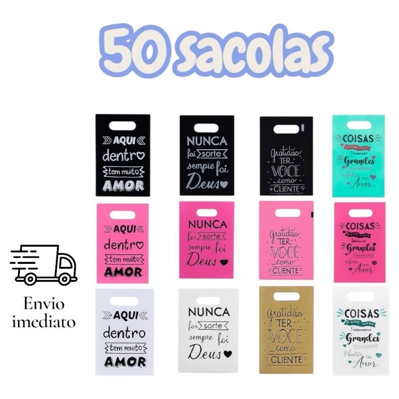 50 sacolas boca vasada com frases 20x30 e 30x40 lindas para loja em Oferta na Shopee