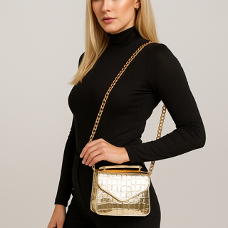 Bolsa Lancamento Mini Bag De Festa Metalizada Porta Celular Porta Moeda Com Corrente Dourado em Oferta na Shopee