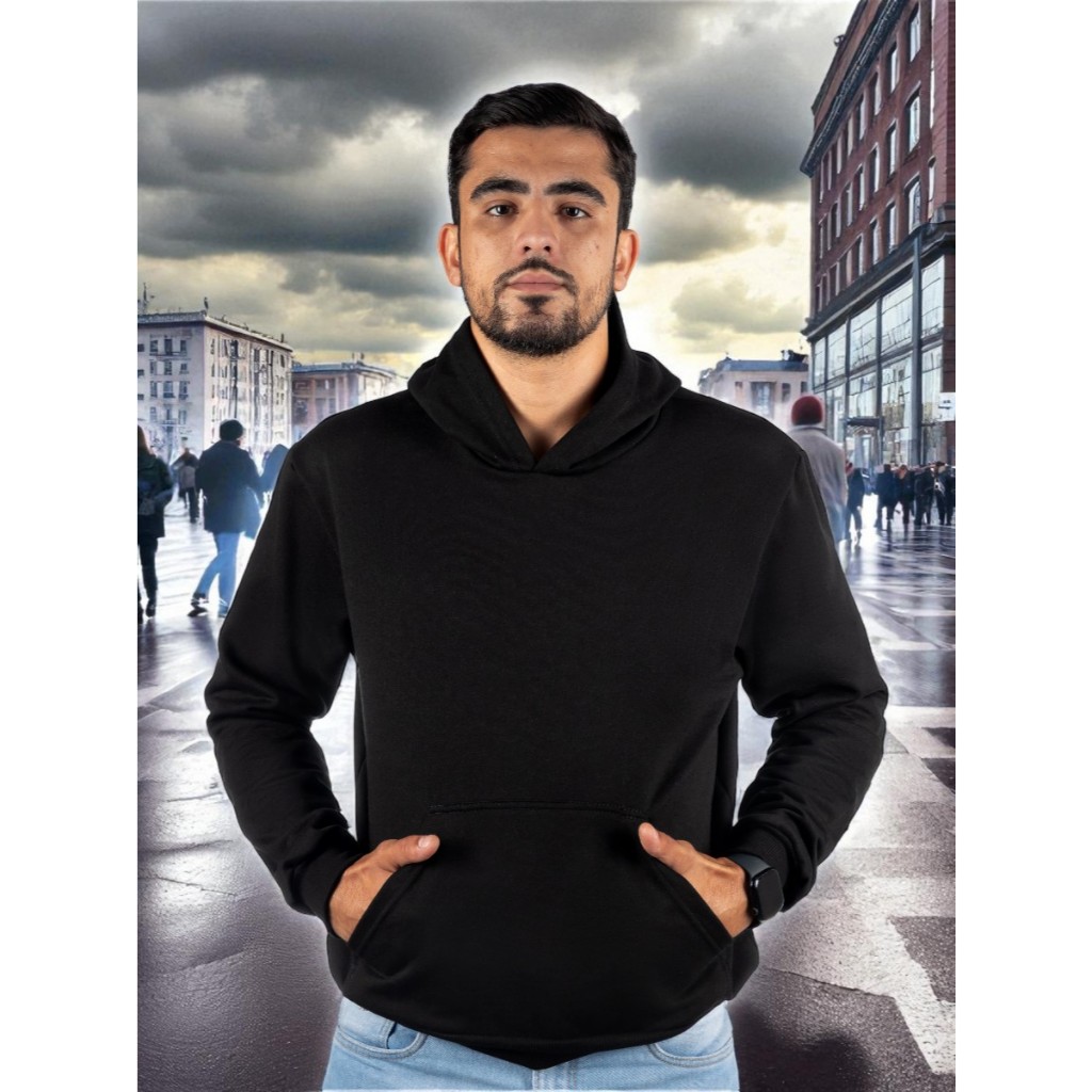 Moletom Canguru  Blusa de Frio  com Capuz e Bolso Unissex  Liso