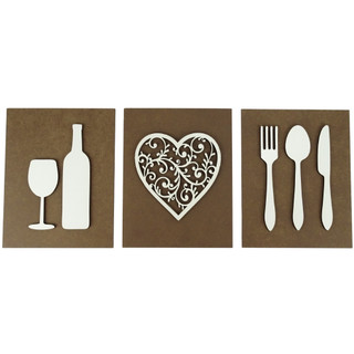 Kit Quadros Decorativos Para Cozinha Café Decoração Talheres e Bebida Composição Parede