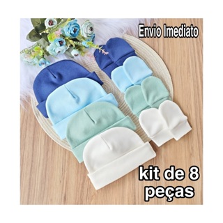 Kit 4 Touca e 4 Luva Para Bebê Recém Nascido 100% Algodão Antialérgico Maternidade Enxoval Gestante em Oferta na Shopee