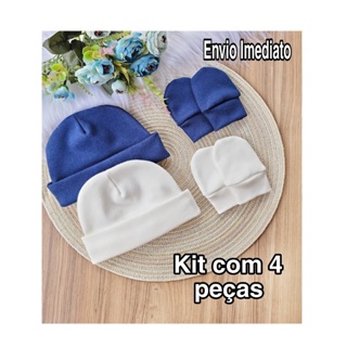 Kit 2 Touca e 2 Luva Para Bebê Recém Nascido 100% Algodão Antialérgico Maternidade Enxoval Gestante em Oferta na Shopee