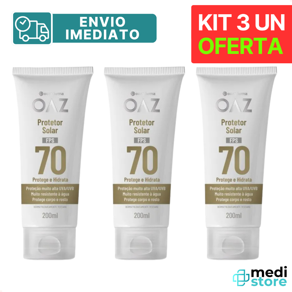 Kit com 3 - Protetor Solar OAZ FPS 70 200ml Protege e Hidrata - Envio Imediato em Oferta na Shopee