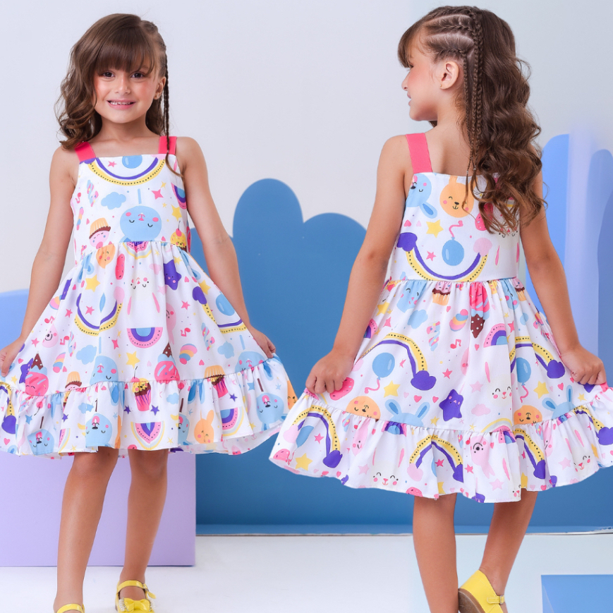 Vestido Infantil Liso e  Estampas Diversas de Babado e Rodado Ciganinha Casual Florido em Oferta na Shopee
