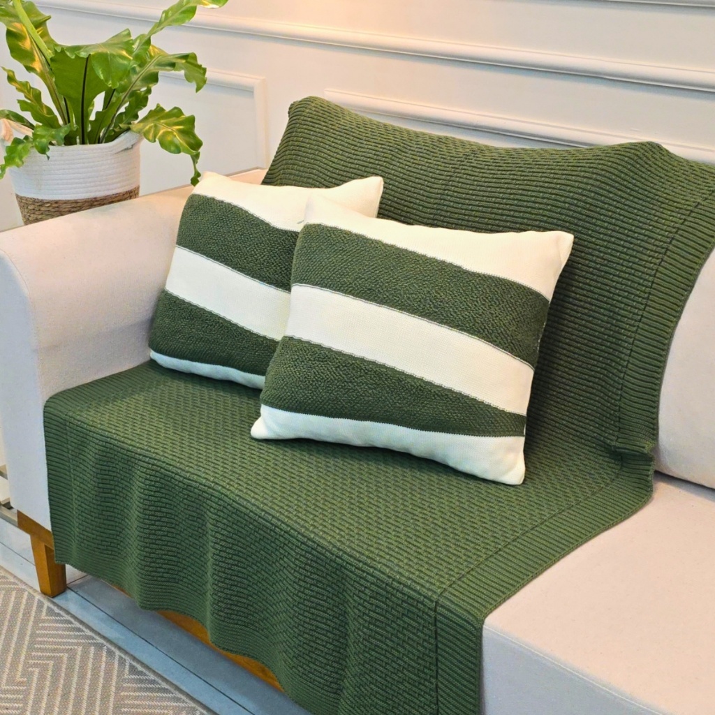 Kit Manta de Tricot Sofá Poltrona 150x100cm Siena Decorativa Sala +  2 Capas de Almofadas ...