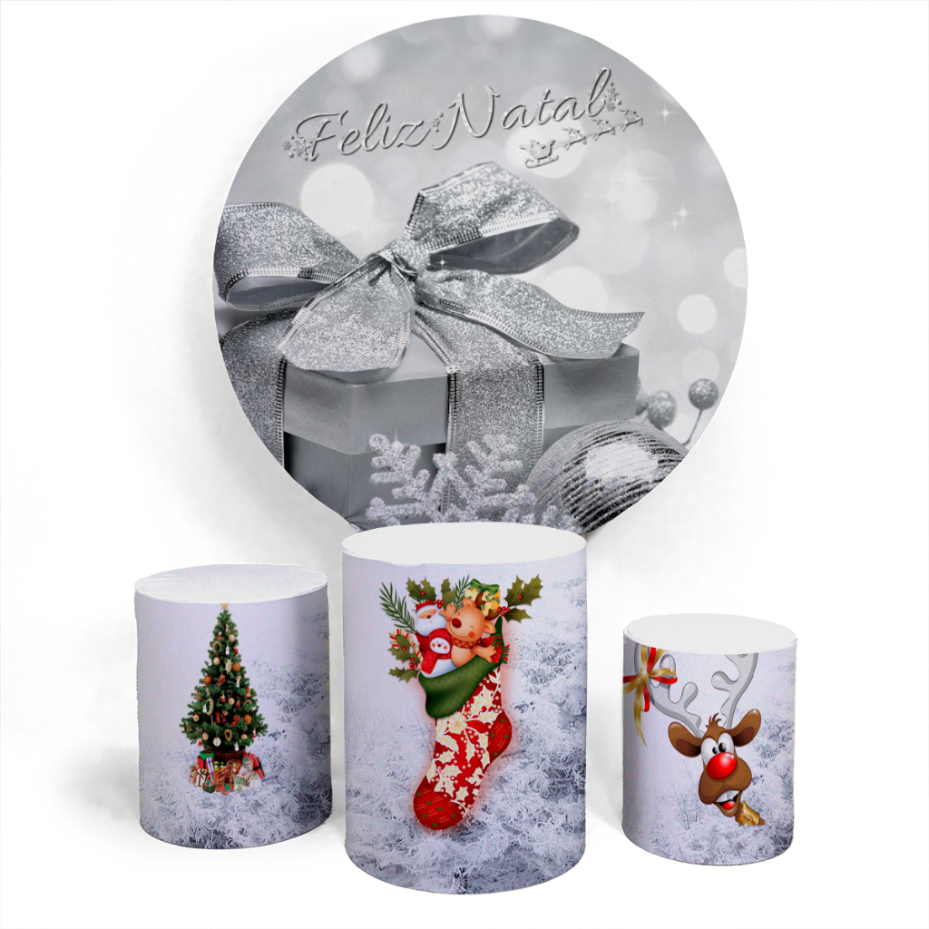 Kit Painel Evento Feliz Natal Decoração Decorativo Divertido Painel Redondo + Trio Completo Alta Qualidade Premium