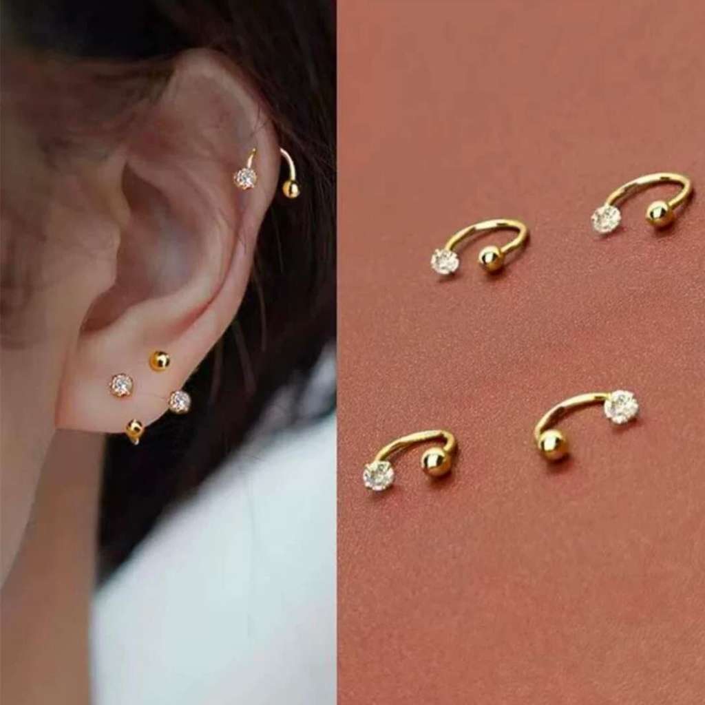 Kit 2 Piercing  Para Nariz helix Aço inox brinco com 1 Zircônia Prata /Dourado em Oferta na Shopee