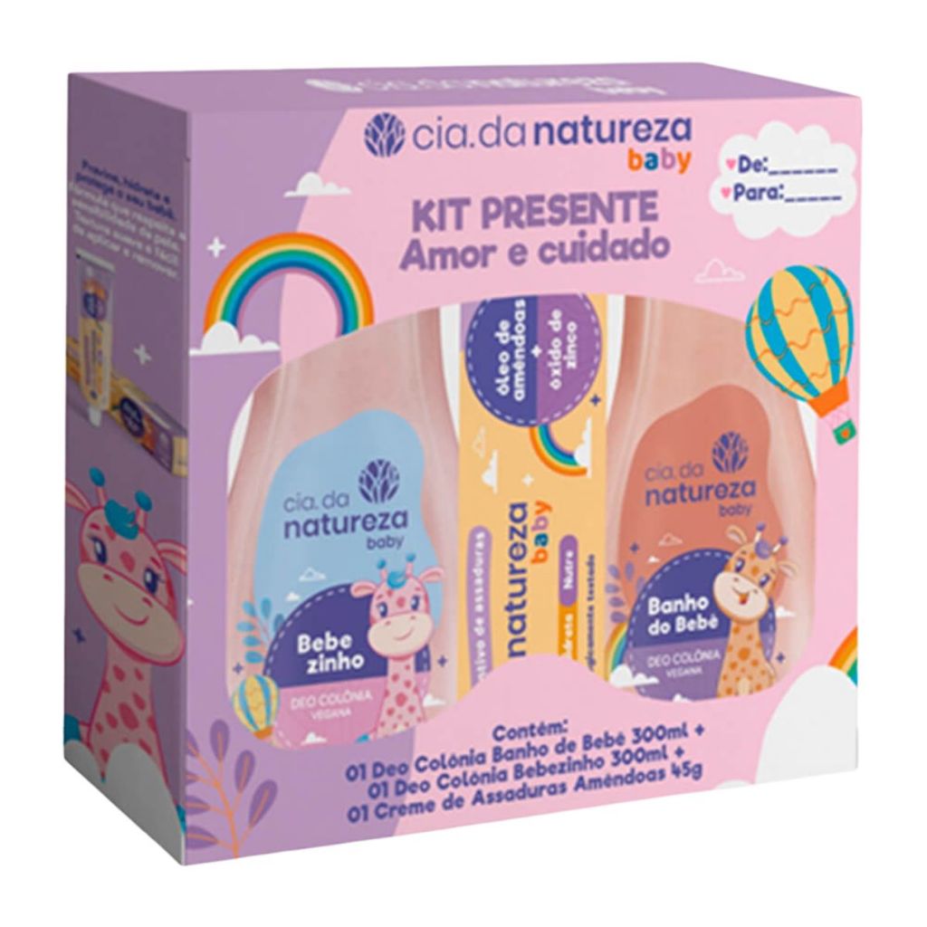 2 Colônias + 1 Creme de Assaduras - Kit Presente Cia Da Natureza Amor e Carinho