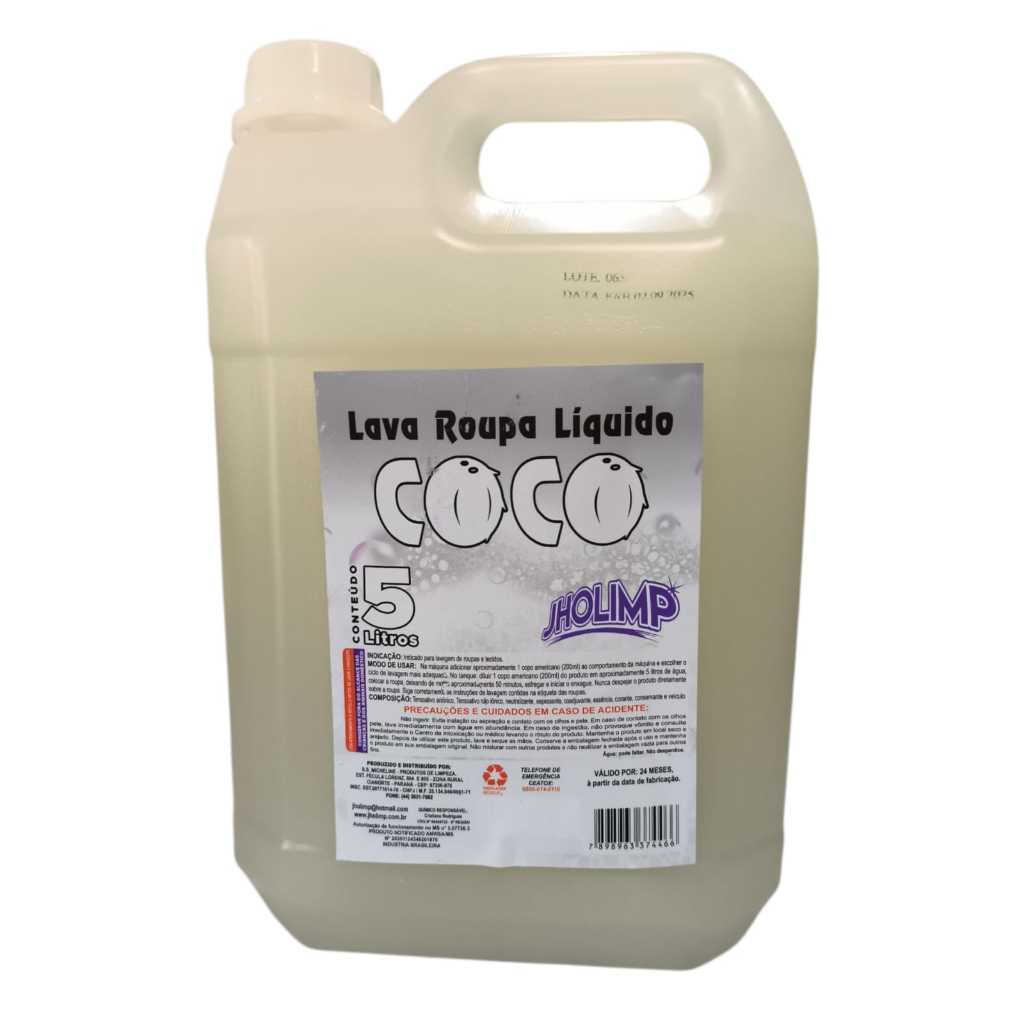Sabão Líquido Lava Roupas 5 Litros Galão Côco Tira Manchas Para Roupas Brancas e Coloridas