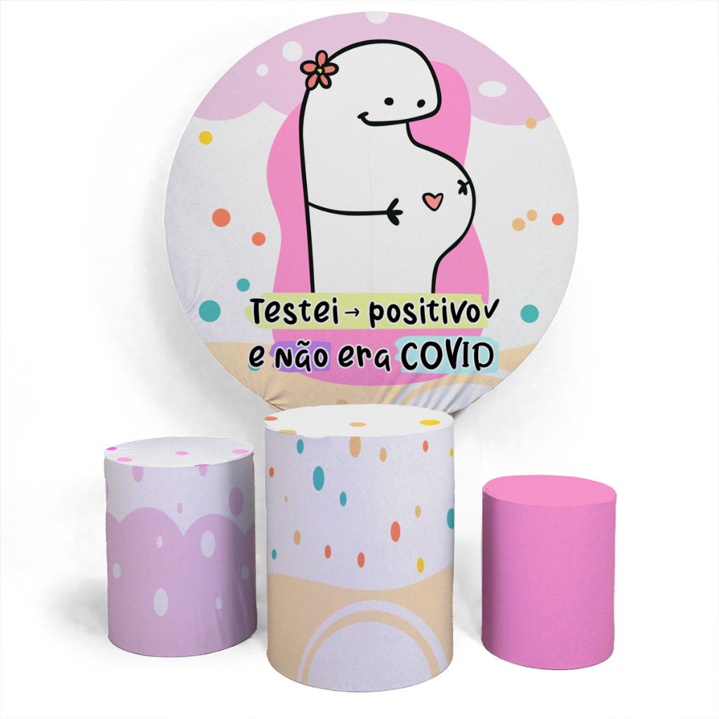 Kit Painel Decoração Chá de Bebê Positivo Festa RN Redondo Capa Veste Fácil E Capa Trio Cilíndro Personalizada