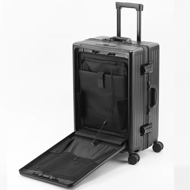 Mala de Viagem Premium Quadrada C/ Abertura Frontal Notebook Estrutura Alumínio Material PC Cadeado TSA C/ Senha 6003#