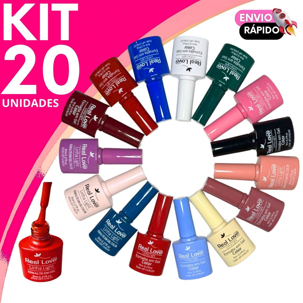 Kit Esmalte em Gel Real Love Linha Light Color Sortidos Secagem Rápido Brilho e Longa Durabilidade em Oferta na Shopee