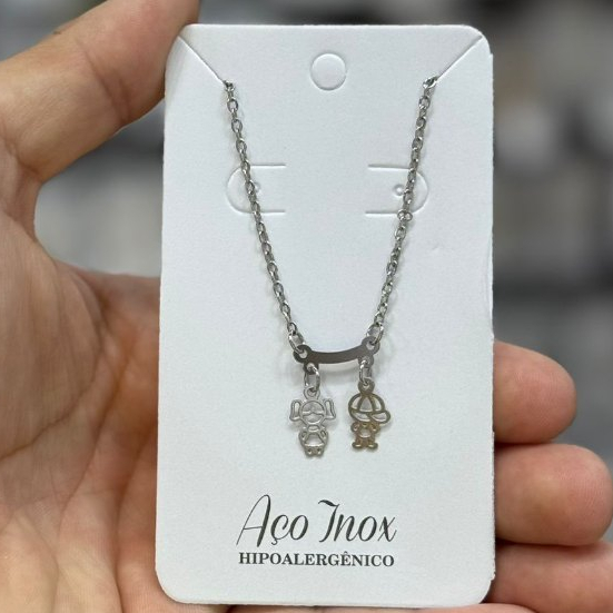Colar pingente filho filha filhos filhas casal aço inox menino menina em Oferta na Shopee