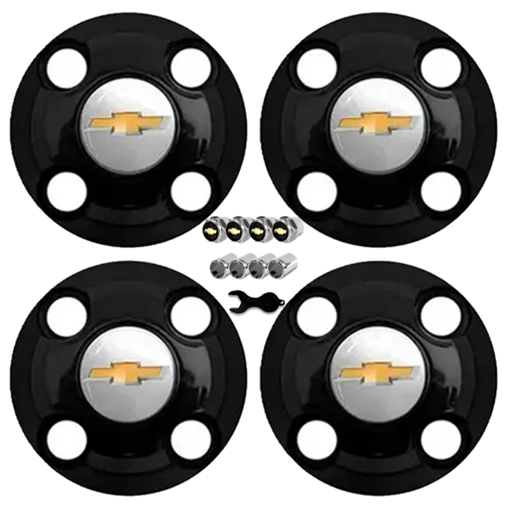 Kit Calota Centro Roda Compatível com Classic Aro 13 14 15 + Bico Pneu