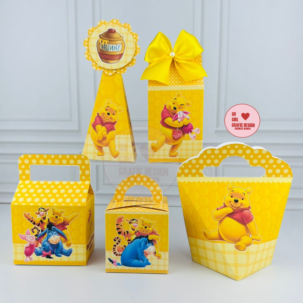 PEGUE E MONTE– Kit festa Lembrancinhas Personalizadas Ursinho Pooh - Caixinhas Personalizadas - Papelaria Personalizada